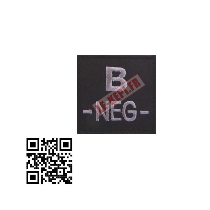 Groupe sanguin B NEGATIF sur velcro basse visibilité Noir