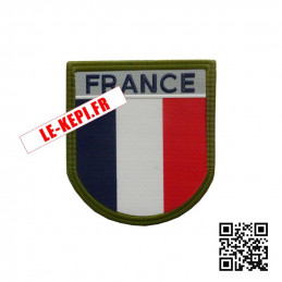 Ecusson plastique tricolore FRANCE sur velcro - Tour kaki