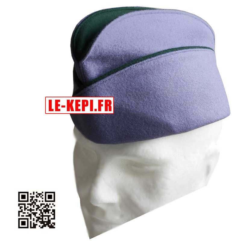 Calot lycée militaire de Saint-Cyr version PREPA - bleu tirailleur - fond et passepoil vert foncé vue 3-4