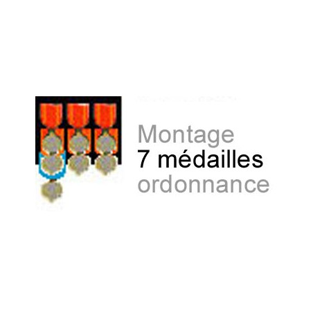 Montage de 7 médailles ordonnance cousu sur drap noir