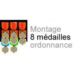 Montage de 8 médailles ordonnance cousu sur drap noir