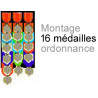 Montage de 16 médailles ordonnance cousu sur drap noir