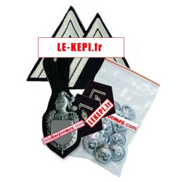 Equipement vareuse gendarmerie - grenade de col - bas de manches - lot de boutons - insigne sur cuir - Pack41s