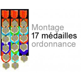 Montage de 17 médailles ordonnance cousues sur drap noir